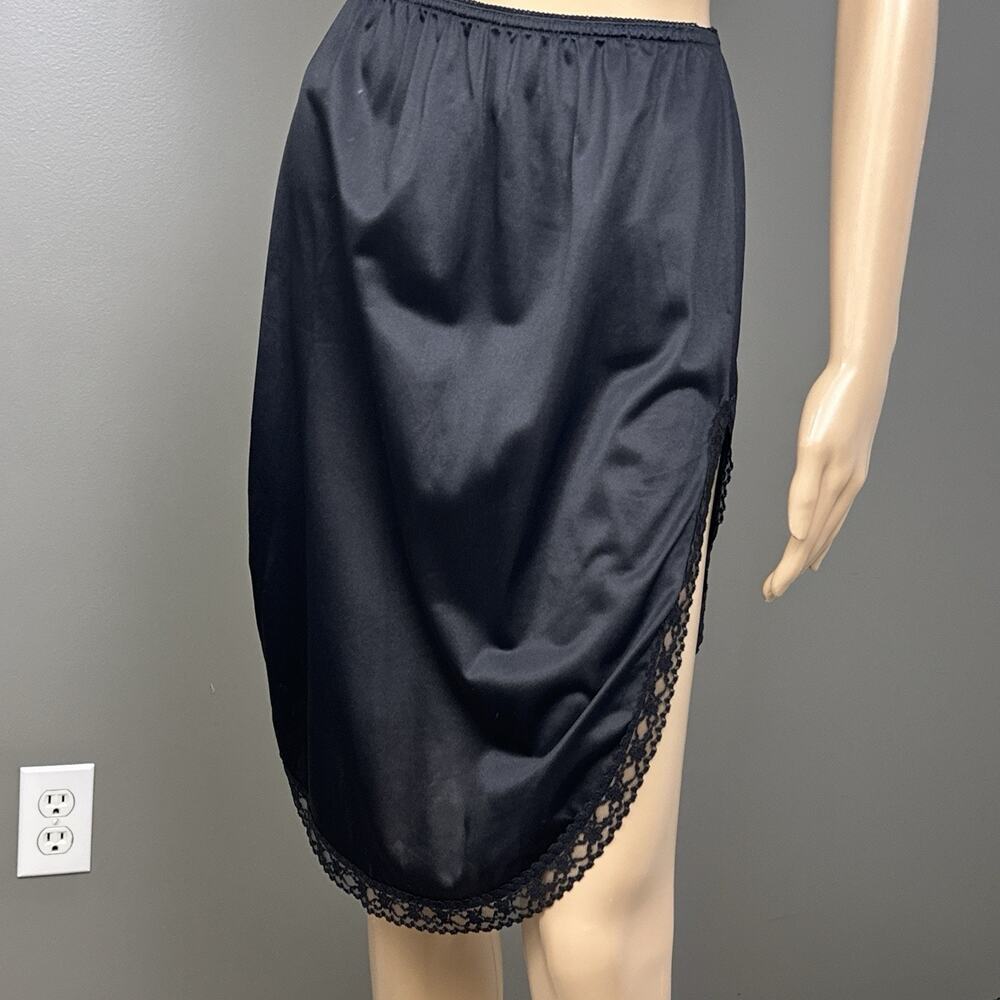 Vintage Mel-Lin Half Slip Skirt Size Medium Black 100% Nylon Double Slits Lace - Picture 2 of 10